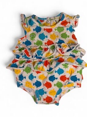 Le Top Multi-Color Fish Print Ruffle Baby One-Piece Bodysuit